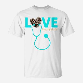 Womens Nurse Life Rn Lpn Cna Healthcare Cheetah Heart Leopard Funny T-Shirt | Crazezy