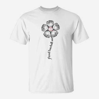 Womens Proud Baseball Mom T-Shirt - Funny Flower Baseball Design T-Shirt | Crazezy