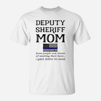 Womens Proud Deputy Sheriff Mom Mother Thin Blue Line American Flag T-Shirt | Crazezy