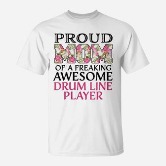 Womens Proud Mom Awesome Drum Line Player T-Shirt | Crazezy UK
