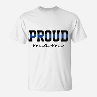 Womens Proud Mom Blue Line Police Officer Mom Gift Raglan Baseball Tee T-Shirt | Crazezy UK