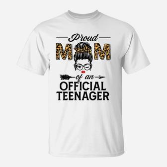 Womens Proud Mom Of Official Teenager Leopard Print 13Th Birthday T-Shirt | Crazezy