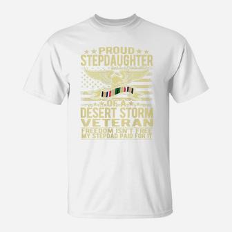 Womens Proud Stepdaughter Of A Desert Storm Veteran Ribbon Us Flag T-Shirt | Crazezy