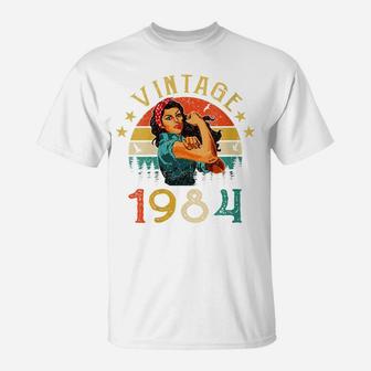 Womens Retro Vintage 1984 Made In 1984 37 Years Old 37Th Birthday T-Shirt | Crazezy