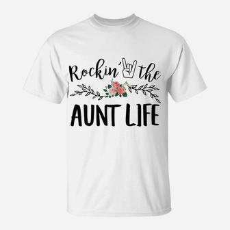 Womens Rockin' The Aunt Life Mother's Day Gift Auntie T-Shirt | Crazezy DE