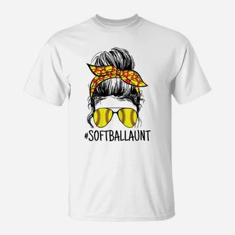 Womens Womens Softball, Sport Aunt, Proud Aunt, Softball Glasses T-Shirt | Crazezy UK