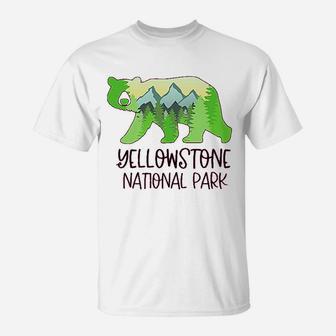 Yellowstone National Park Mountains And Bear Shape T-Shirt - Thegiftio UK