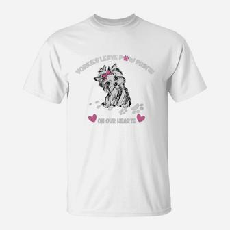Yorkies Leave Paw Prints On Our Hearts T-Shirt - Thegiftio UK