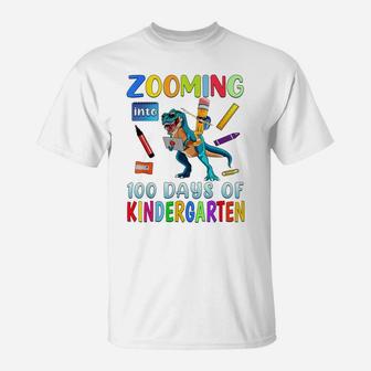 Zooming Into 100 Days Of Kindergarten Virtual School Boy Kid T-Shirt | Crazezy AU