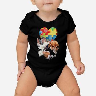 Autism Awareness Mommy Dog With Baby Puppy Puzzle Heart Love Baby Onesie - Monsterry CA