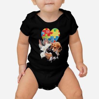 Autism Awareness Mommy Dog With Baby Puppy Puzzle Heart Love Baby Onesie - Monsterry CA