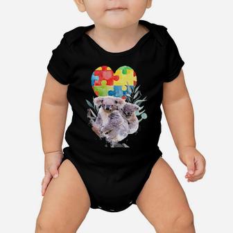 Autism Awareness Mommy Koala Bear With Baby Puzzle Heart Baby Onesie - Monsterry
