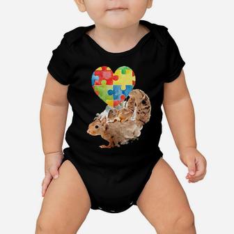 Autism Awareness Mommy Squirrel With Baby Puzzle Heart Love Baby Onesie - Monsterry UK