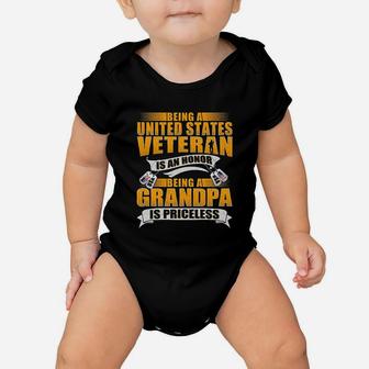 Being A Us Veteran Is An Honor Grandpa Is Priceless Dad Gift Baby Onesie | Crazezy
