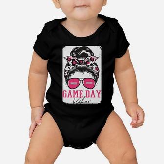 Bleached Game Day Vibes Pink Leopard Messy Bun Football Mom Sweatshirt Baby Onesie | Crazezy CA