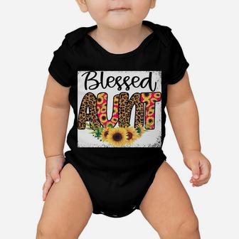 Blessed Aunt Women Bleached Cheetah Print Sunflowers Auntie Sweatshirt Baby Onesie | Crazezy AU
