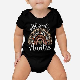 Blessed Auntie Funny Leopard Boho Rainbow Auntie Life Baby Onesie | Crazezy