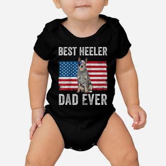 Blue Heeler Dad Australian Cattle Dog Lover American Flag Raglan Baseball Tee Baby Onesie | Crazezy