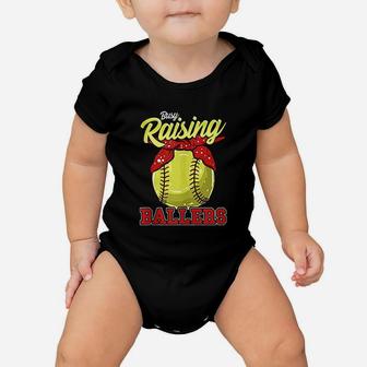 Busy Raising Softball Ballers Sports Mom Baby Onesie | Crazezy
