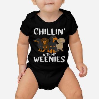 Chillin With My Weenie Mom Doxie Dad Dog Dachshund Lovers Baby Onesie | Crazezy AU