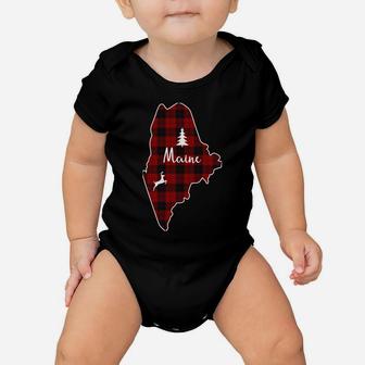 Christmas Gift For Mom Dad Red Plaid Deer Tree Maine State Sweatshirt Baby Onesie | Crazezy