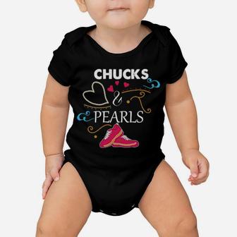 Chucks And Pearls Valentine Mum And Daughter Baby Onesie - Monsterry