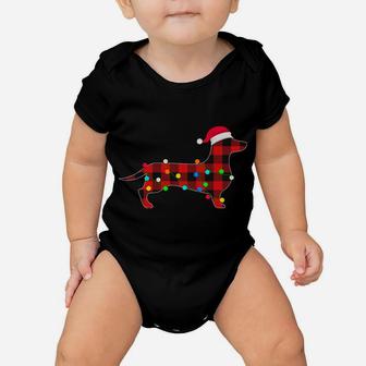 Dachshund Christmas Lights Funny Red Plaid Dog Dad Mom Sweatshirt Baby Onesie | Crazezy