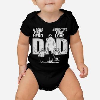 Dad A Sons First Hero Daughters First Love Father's Day Gift Baby Onesie | Crazezy AU