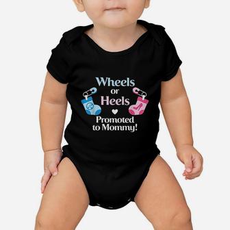 Gender Reveal Wheels Or Heels Promoted To Mommy Baby Onesie | Crazezy DE