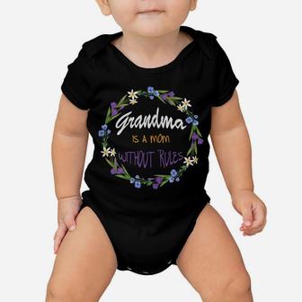 Grandma Is A Mom Without Rules Cute Grandmother Flower Frame Baby Onesie | Crazezy UK