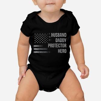Husband Daddy Protector Hero With American Flag Baby Onesie | Crazezy