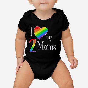 I Love My 2 Moms Pride Rainbow Heart Baby Onesie | Crazezy