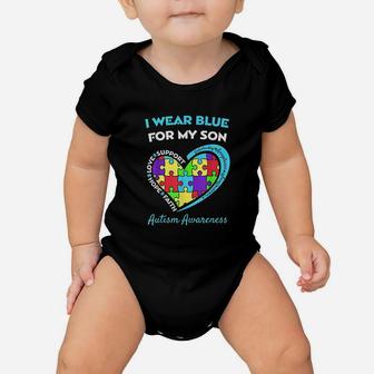 I Wear Blue For My Son Awareness Mom Dad Heart Puzzle Baby Onesie | Crazezy CA