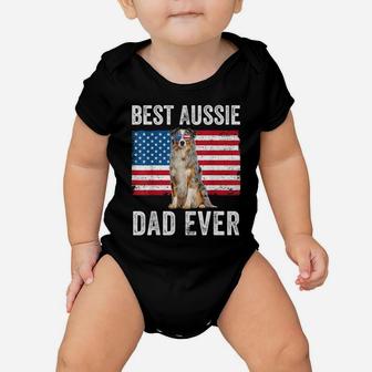 Mens Australian Shepherd Dad American Flag Dog Lover Aussie Dad Baby Onesie | Crazezy CA