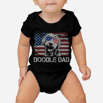 Mens Doodle Dad Goldendoodle Dog American Flag 4Th Of July Baby Onesie | Crazezy