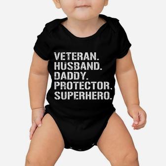Mens Fathers Day Gift Veteran Husband Daddy Protector Superhero Baby Onesie | Crazezy