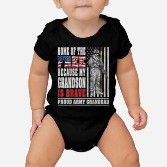 Mens Home Of The Free My Grandson Is Brave - Proud Army Granddad Baby Onesie | Crazezy