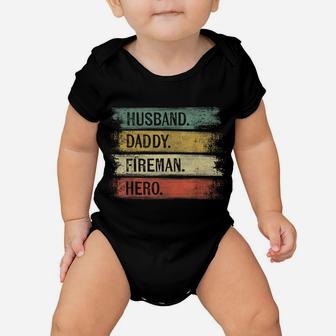 Mens Husband Daddy Fireman Hero Firefighter Father's Day Gift Dad Baby Onesie | Crazezy