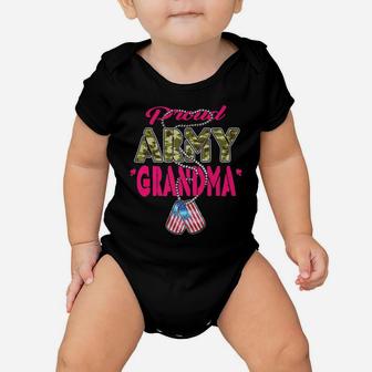 Mens Proud Army Grandma Camo Us Flag Dog Tag Military Family Gift Baby Onesie | Crazezy AU