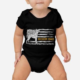 Mens Vintage Usa American Flag Boxer Dog Dad Silhouette Funny Baby Onesie | Crazezy