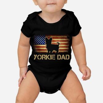 Mens Yorkie Dad Vintage American Flag Patriotic Yorkshire Terrier Baby Onesie | Crazezy