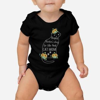 Mother Happy Mother's Day To The Best Cat Mom With Flower Baby Onesie | Crazezy