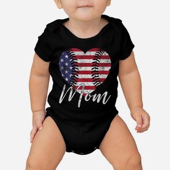 Mother's Day Gift July 4Th Mom Usa Heart Baseball Softball Baby Onesie | Crazezy AU