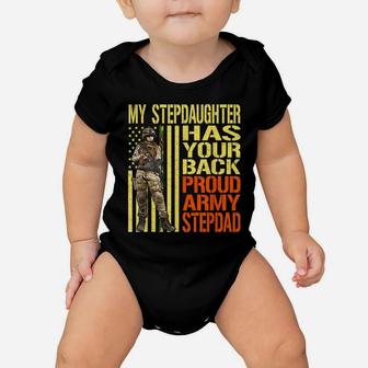My Stepdaughter Has Your Back Shirt Proud Army Stepdad Gift Baby Onesie | Crazezy