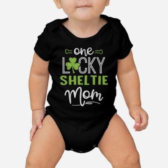 One Lucky Sheltie Dog Mom Shirt St Patricks Day Baby Onesie | Crazezy