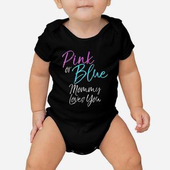 Pink Or Blue Mommy Loves You Cute Gender Reveal Baby Onesie | Crazezy