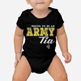 Proud To Be An Army Tia Us Flag Dog Tags Military Aunt Gift Baby Onesie | Crazezy