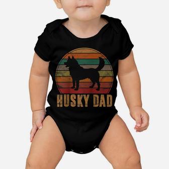 Retro Husky Dad Gift Dog Owner Pet Siberian Huskies Father Raglan Baseball Tee Baby Onesie | Crazezy