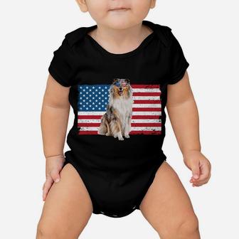 Rough Collie Dad American Flag Collie Dog Lover Owner Funny Sweatshirt Baby Onesie | Crazezy UK