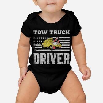 Tow Truck Driver Yellow Line Daddy Us Flag Distressed Baby Onesie - Monsterry CA